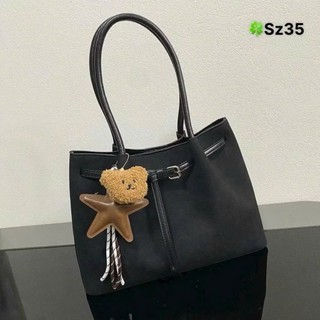 Túi xách đeo vai công sở tote chất da lộn mềm mịn tặng kèm charm gấu xinh MIE BAG