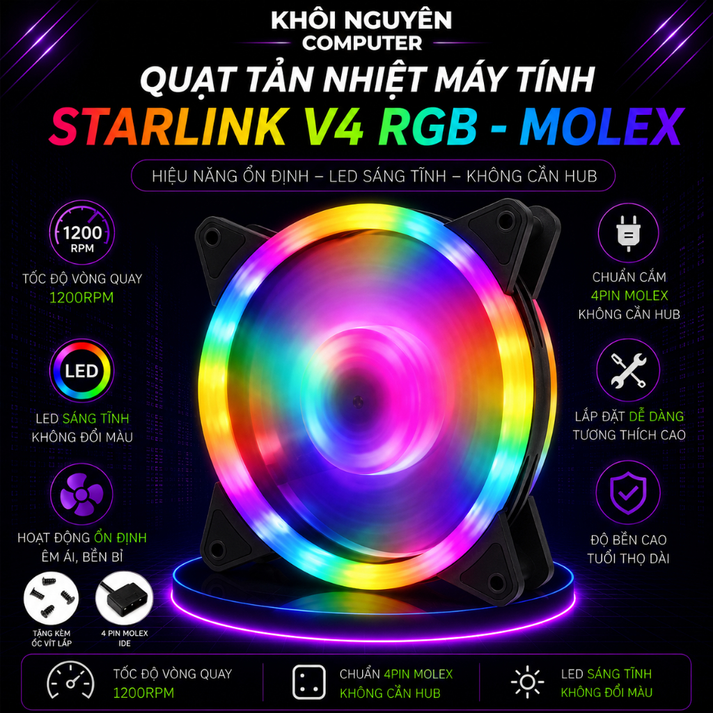 Quạt Tản Nhiệt PC Starlink RGB V4 12cm Led Tĩnh, Fan Case Máy Tính ...