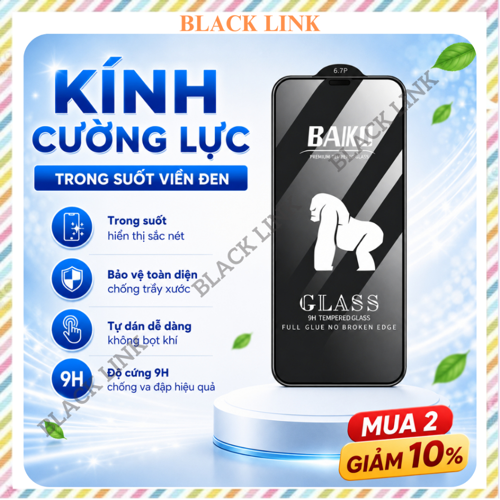 Kính Cường Lực iPhone Cao Cấp Full Màn Trong Suốt 7/8/Plus/X/XS/XR/11/12/13/14/15/16/17/Pro/Max