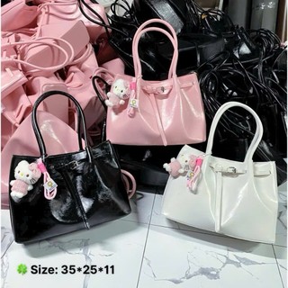 Túi xách công sở tote đeo vai da PU bóng cao cấp tặng kèm charm mèo MIE BAG