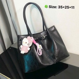 Túi xách công sở tote đeo vai da PU bóng cao cấp tặng kèm charm mèo MIE BAG