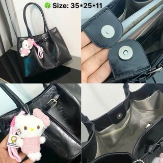 Túi xách công sở tote đeo vai da PU bóng cao cấp tặng kèm charm mèo MIE BAG