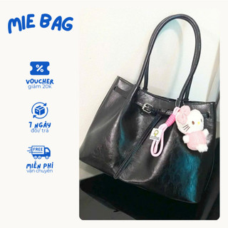 Túi xách công sở tote đeo vai da PU bóng cao cấp tặng kèm charm mèo MIE BAG