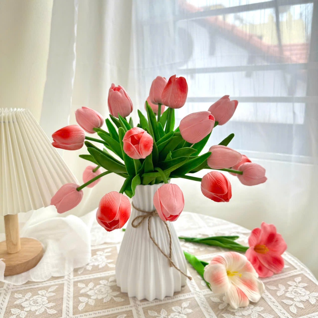 Hoa giả Hoa tulip nụ và nở rộ trang trí nhà cửa Decor phòng Phụ kiện chụp ảnh – Mina Flower