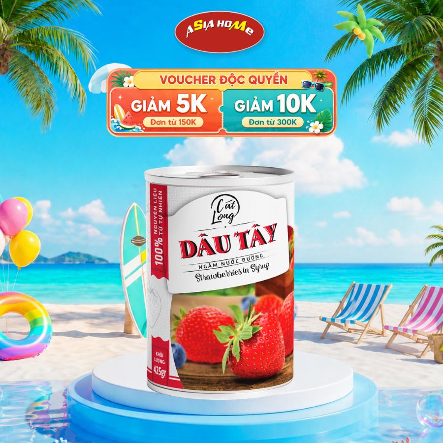 Dâu Tây Ngâm Nước Đường Cát Long Đóng Lon 425g – ASIA HOME Chính Hãng, Loại Mềm Làm Sinh Tố