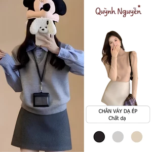 Chân Váy Dạ Ép Basic Dáng A Ngắn Có Quần Bảo Hộ Cạp Cao Tôn Dáng 3 Màu Đen Be Ghi Thời Trang Nữ Women