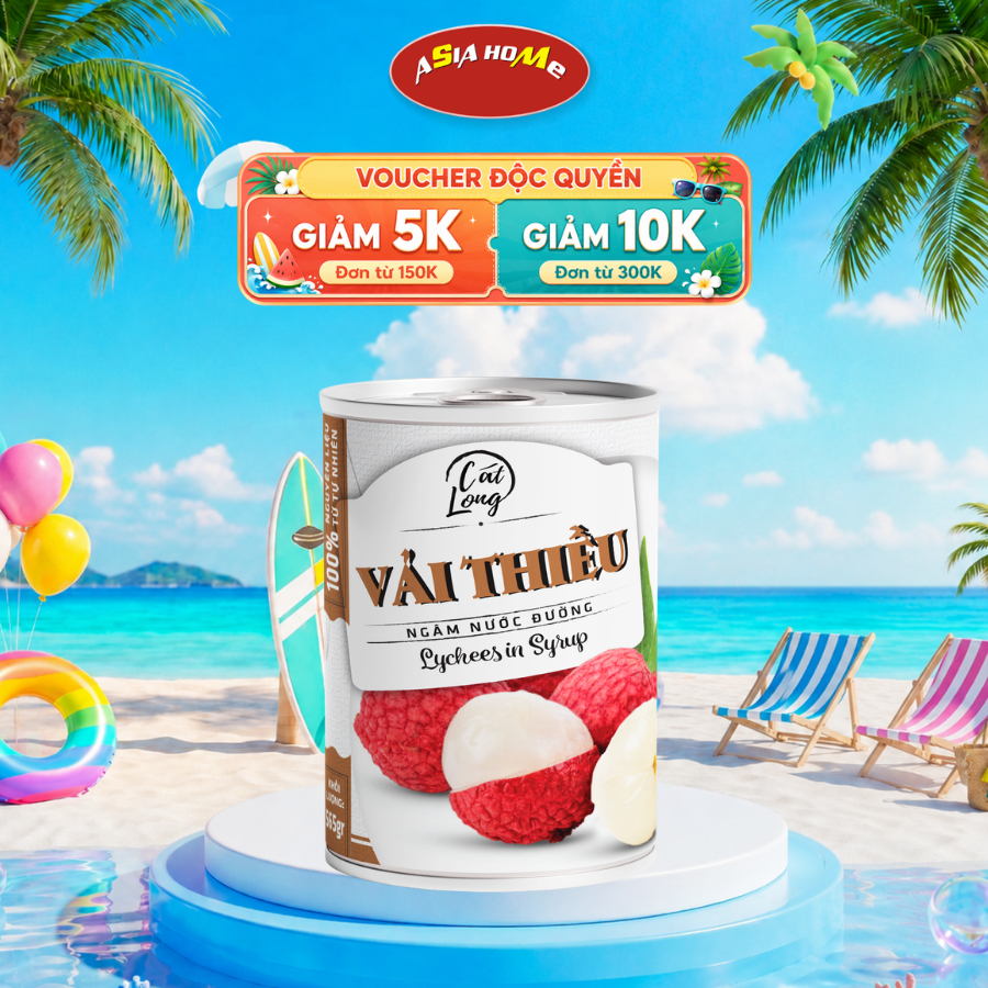 Vải Thiều Ngâm Nước Đường Cát Long Đóng Lon 565g – ASIA HOME Chính Hãng