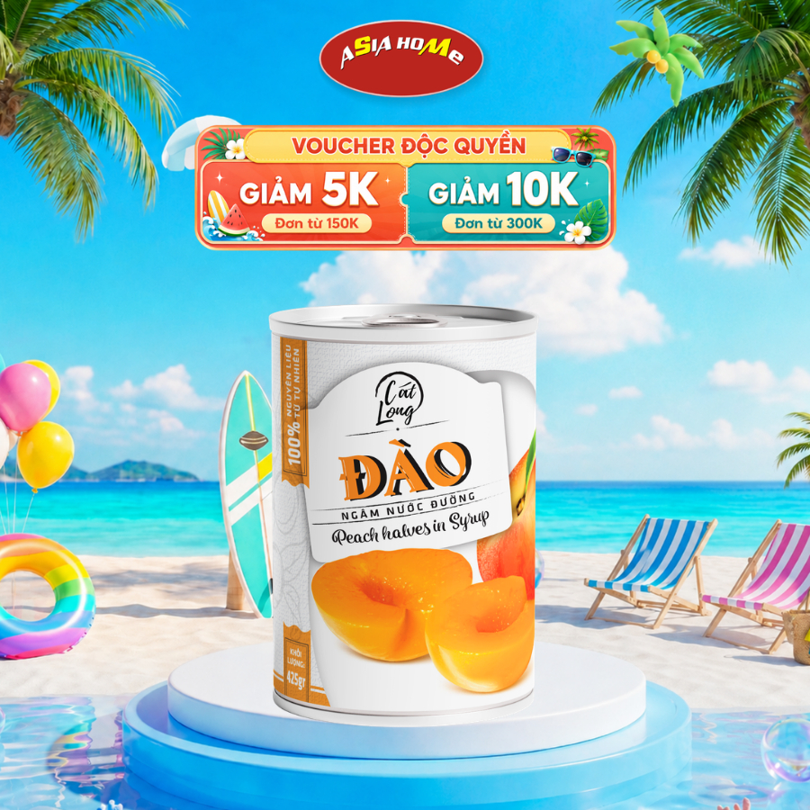 Đào Ngâm Nước Đường Cát Long Đóng Lon 425, 565g Nguyên Liệu Tự Nhiên – ASIA HOME Chính Hãng