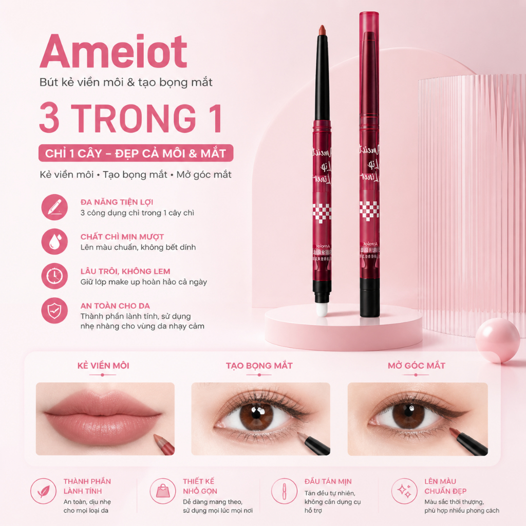 🌟Makeup Dễ Dàng Với Ameiot 4in1! Kẻ Môi, Vẽ Mắt, Tạo Khối Mũi – Da Đẹp Mềm Mịn💖