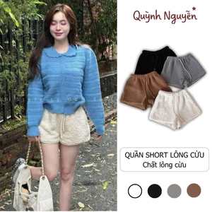 Quần Short Lông Cừu Cạp Chun Cao Cấp Ống Rộng Có Túi Gấu Vải Mềm Dễ Mix Đồ LCQN