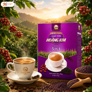 Cà Phê Gạo Tím Than Hòa Tan 5in1 Hoàng Kim (15 Gói) – Thực Dưỡng Chay, Dinh Dưỡng, Tiện Lợi