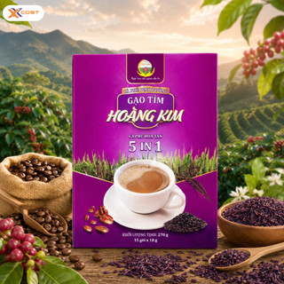 Cà Phê Gạo Tím Than Hòa Tan 5in1 Hoàng Kim (15 Gói) – Thực Dưỡng Chay, Dinh Dưỡng, Tiện Lợi