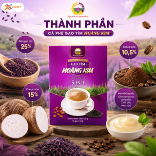 Cà Phê Gạo Tím Than Hòa Tan 5in1 Hoàng Kim (15 Gói) – Thực Dưỡng Chay, Dinh Dưỡng, Tiện Lợi