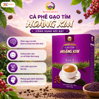 Cà Phê Gạo Tím Than Hòa Tan 5in1 Hoàng Kim (15 Gói) – Thực Dưỡng Chay, Dinh Dưỡng, Tiện Lợi