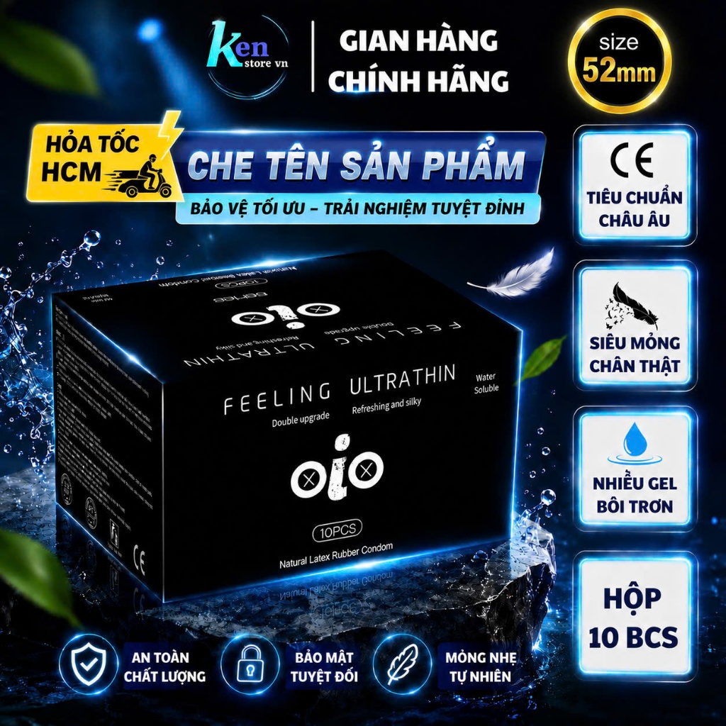 Bao cao su siêu mỏng OiO nhiều gel bôi trơn hỗ trợ kéo dài thời gian bcs chống xuất tinh sớm CHE TÊN KÍN ĐÁO SẢN PHẨM