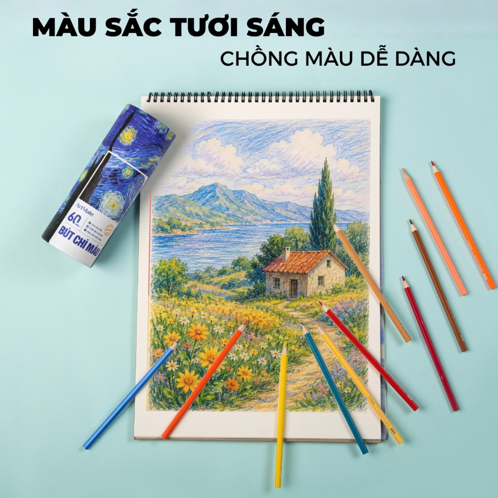 [NEW] Bút Chì Màu Gốc Dầu 60 Màu Van Gogh Classmate Màu Chì Mịn, Tươi Sáng, Chồng Được Màu, Blend Màu Xịn, Hoà Sắc Tốt