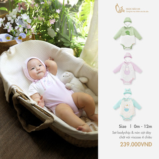 Ngọc Bảo An (0-12M) Bộ bodychip dài tay vải Viscose mềm mịn thấm hút mồ hôi tốt, thoáng mát