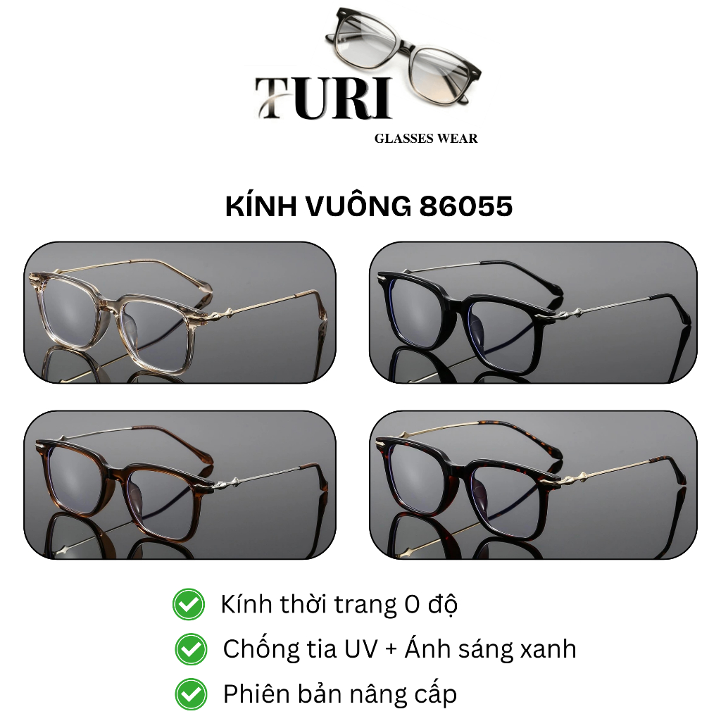 Kính gọng vuông hàn quốc cho nam nữ kính chống tia UV phù hợp mọi lứa tuổi 86055