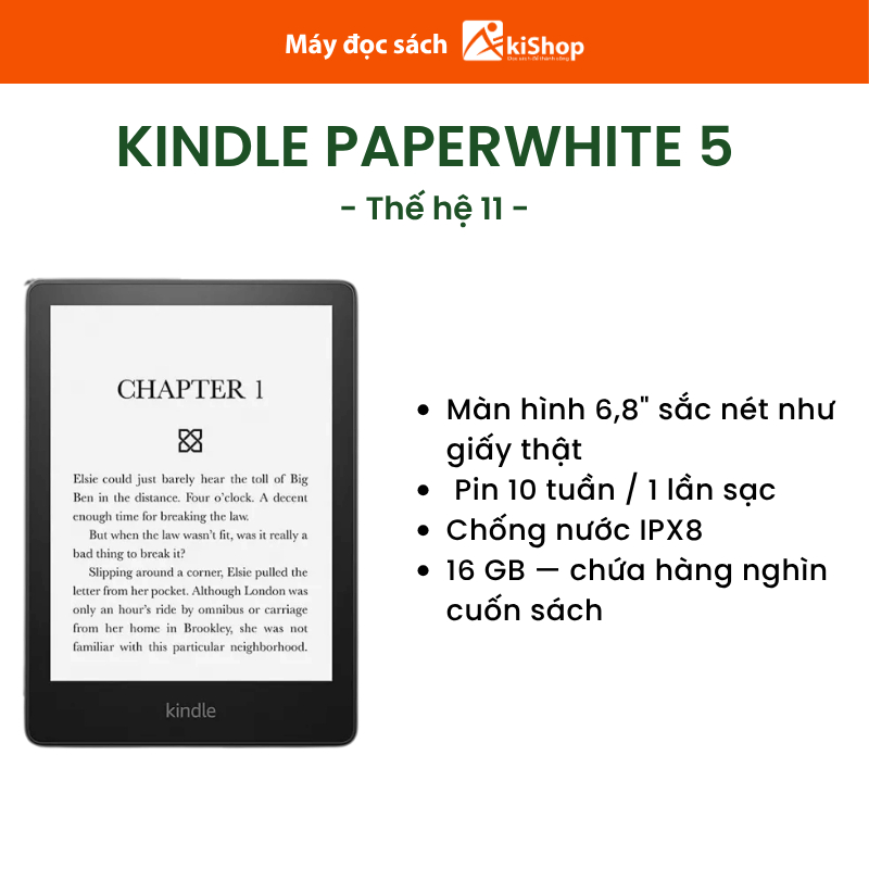 Máy đọc sách Kindle Paperwhite 5 16GB Màu đen chính hãng Akishop | BigBuy360 - bigbuy360.vn