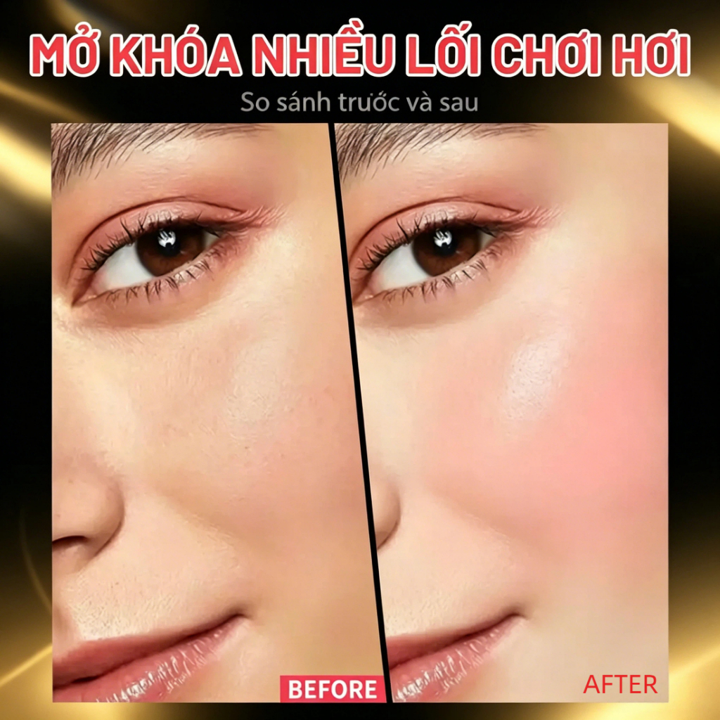 Phấn má hồng  có thiết kế hai đầu và đi kèm bông phấn Hiệu ứng dưỡng ẩm và sáng bóng Phối màu ngọt ngào Phấn mắt son