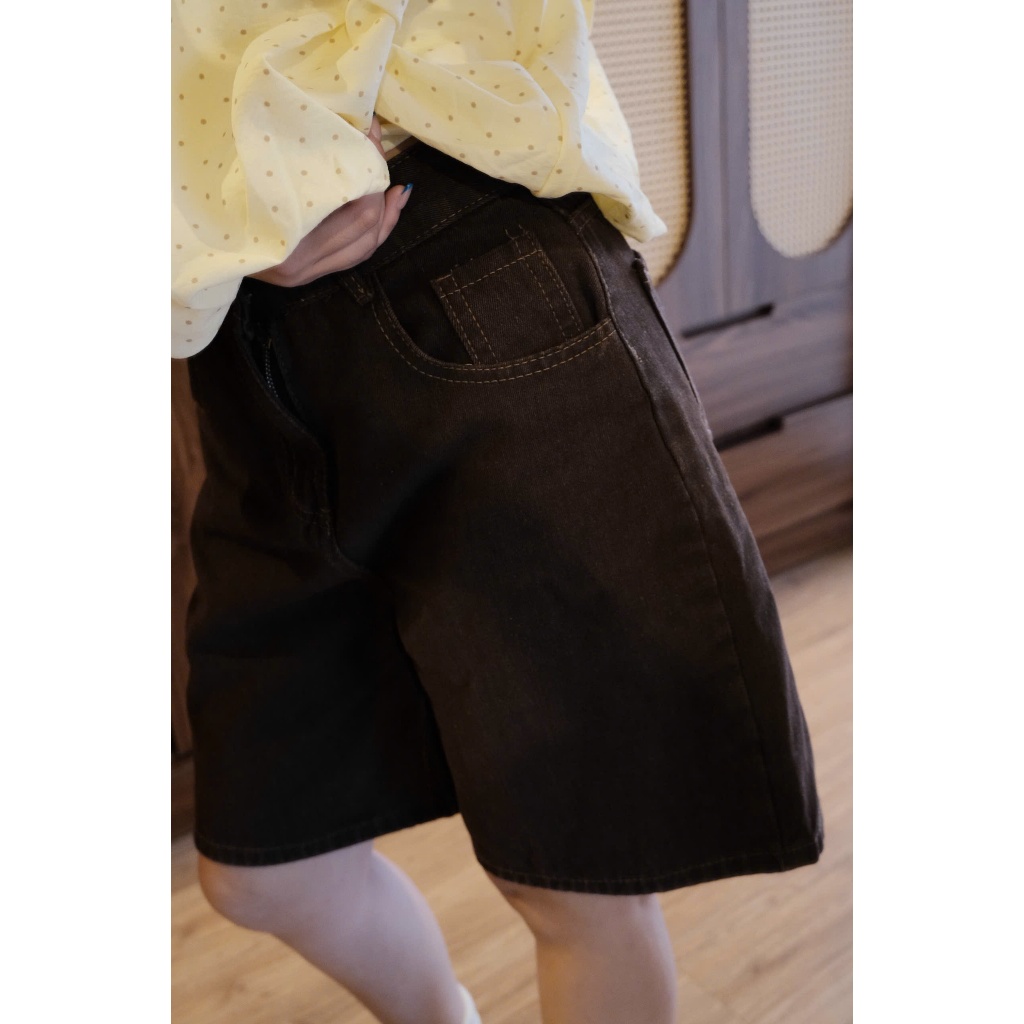 Quần Ngố Jean Nữ Trơn Basic Ống Suông Chất Jeans Mềm Co Giãn Tôn Dáng Cạp Cao Đi Chơi Đi Học Joolate