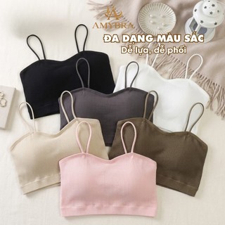 Áo Bra Nữ Không Gọng Cotton Gân Tăm Mềm Mại Thoáng Khí - Áo 2 Dây Mảnh Mút Mỏng Có Thể Tháo Rời AMYBRA B7719