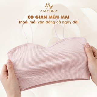 Combo 3 Áo Bra Cotton Gân Tăm Không Gọng - Set 3 Áo 2 Dây khoét Ngực Mút Mỏng AMYBRA B7719