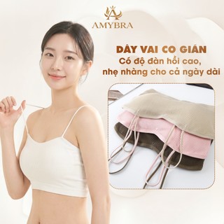 Áo Bra Nữ Không Gọng Cotton Gân Tăm Mềm Mại Thoáng Khí - Áo 2 Dây Mảnh Mút Mỏng Có Thể Tháo Rời AMYBRA B7719