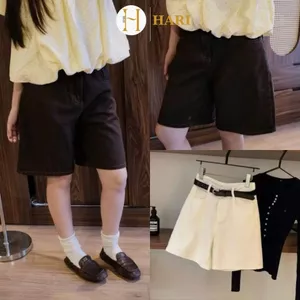 Quần short jean Hari nâu cạp cao 6975