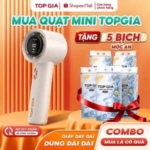 Quạt cầm tay mini Topgia tặng 5 bịch giấy rút Mộc An Topgia hàng Việt, 1000 tờ 4 lớp