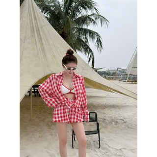 PHẠM THÙY SHOP: SET BIKINI KẺ SỌC XANH 3 MÓN HÀNG THIẾT KẾ KÍN ĐÁO