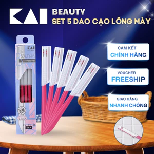 Set 5 dao cạo lông mày lông mặt KAI BEAUTY M BTM 5F1 thân kim loại màu hồng có nắp nhựa bảo vệ