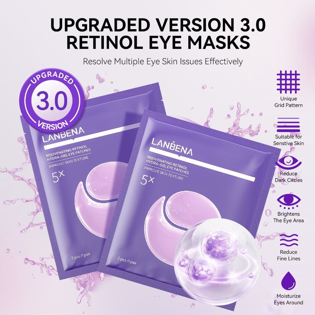 LANBENA  Mặt Nạ Mắt Collagen Giảm Quầng Thâm Retinol/Vitamin C Chống Lão Hóa,  Làm Mờ Quầng Thâm Mắt, Dưỡng ẩm sâu
