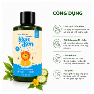 Nước tắm gội thảo mộc THUẦN CHAY cho bé bon bon Home Care làm mát da, giảm rôm sảy, mẩn đỏ 100ML