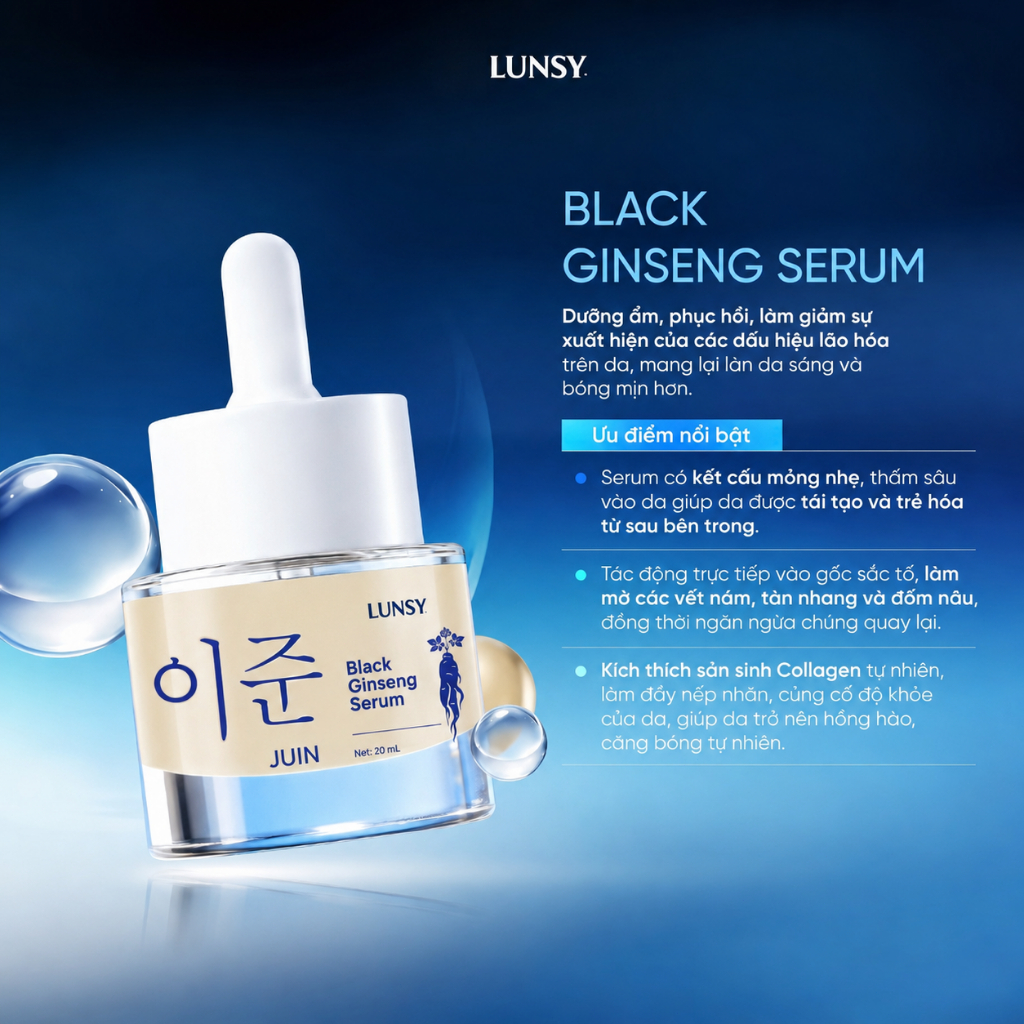 💎Bí Quyết Da Trắng Mịn! Serum Nhân Sâm Đen 30ml – Trắng Da, Mờ Thâm Sạm, Chậm Lão Hóa – Hàng Chính Hãng✨