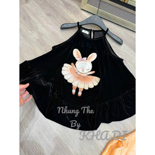 Sét áo nhung the cổ yếm thêu thỏ cam mix quần lụa tone cam