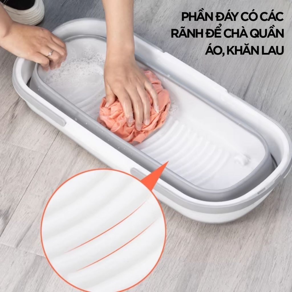 Xô đựng nước gấp gọn đa năng có bánh xe chậu gấp gọn có quai xách tiện lợi dùng cho giặt cây lau nhà 12L SOJIMOP