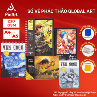 Sổ Vẽ Đa Chất Liệu Global Art 230GSM A4 A5 Không Kỵ Tẩy, Sổ Sketchbook 30 Tờ Phác Thảo Vẽ Màu Nước