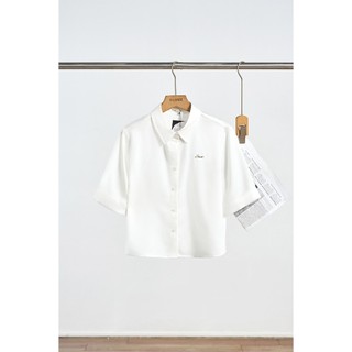 Áo Sơ Mi Kiểu Nữ LAMER FASHION Dáng Croptop Lụa Cổ Bẻ Công Sở Màu Trắng, Đỏ O61H25Q017