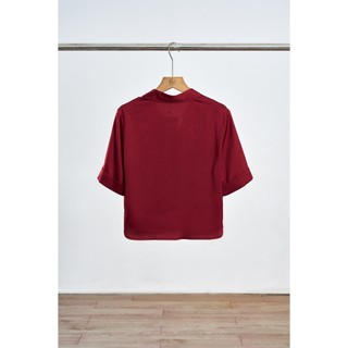Áo Sơ Mi Kiểu Nữ LAMER FASHION Dáng Croptop Lụa Cổ Bẻ Công Sở Màu Trắng, Đỏ O61H25Q017