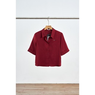 Áo Sơ Mi Kiểu Nữ LAMER FASHION Dáng Croptop Lụa Cổ Bẻ Công Sở Màu Trắng, Đỏ O61H25Q017