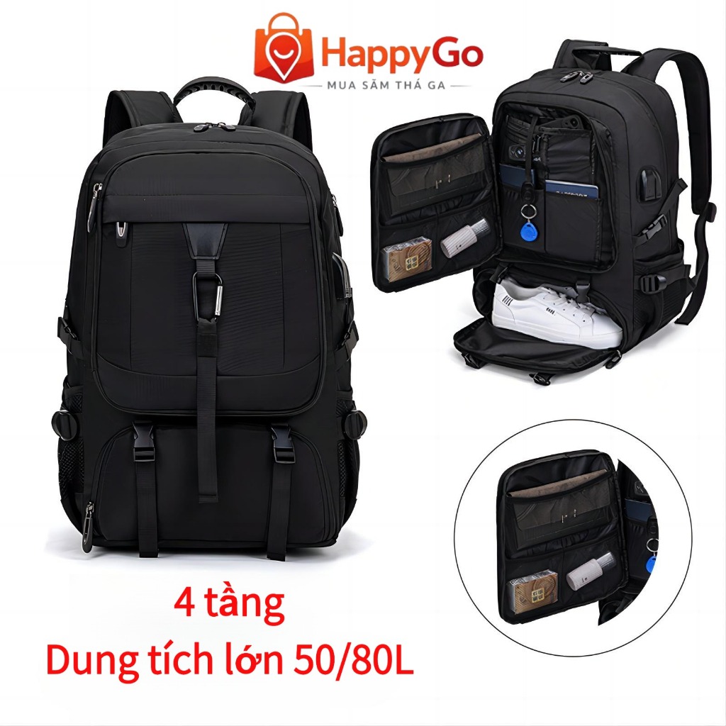COD 50-80L Balo du lịch nam có thể mở balo to đựng quần áo đựng laptop 17 inch chống thấm nước