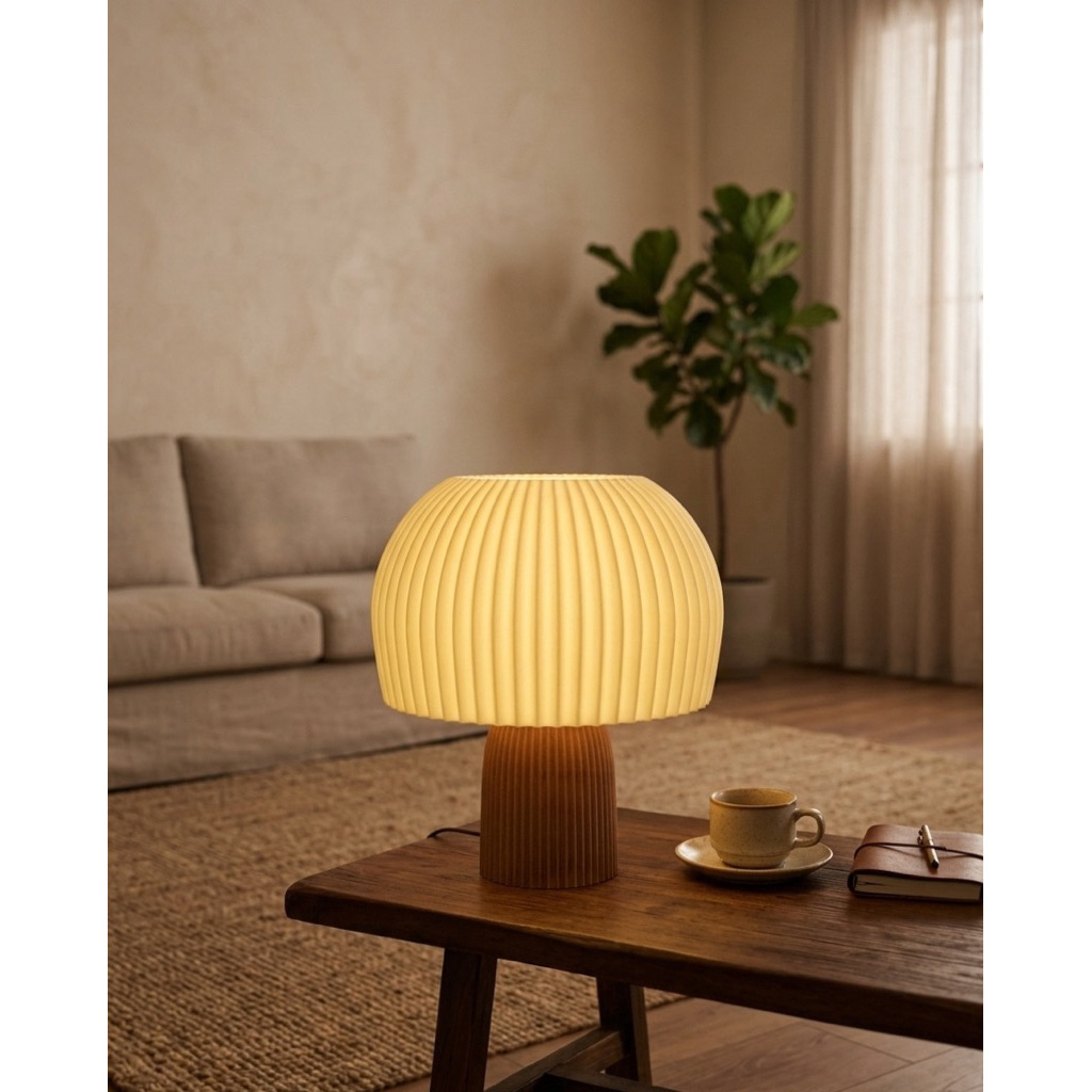 Đèn Ngủ Decor PLISSÉ LAMP | Đèn In 3D Dáng Nấm Dập Ly Nghệ Thuật Có Dimmer Điều Chỉnh Ánh Sáng Vàng Ấm Áp