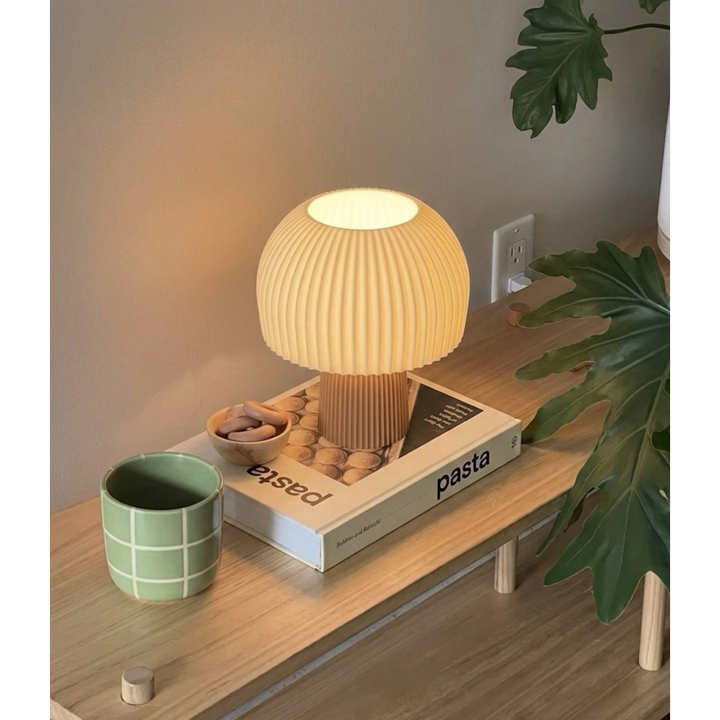 Đèn Ngủ Decor PLISSÉ LAMP | Đèn In 3D Dáng Nấm Dập Ly Nghệ Thuật Có Dimmer Điều Chỉnh Ánh Sáng Vàng Ấm Áp