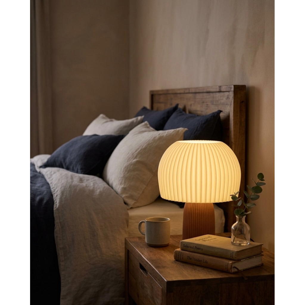 Đèn Ngủ Decor PLISSÉ LAMP | Đèn In 3D Dáng Nấm Dập Ly Nghệ Thuật Có Dimmer Điều Chỉnh Ánh Sáng Vàng Ấm Áp