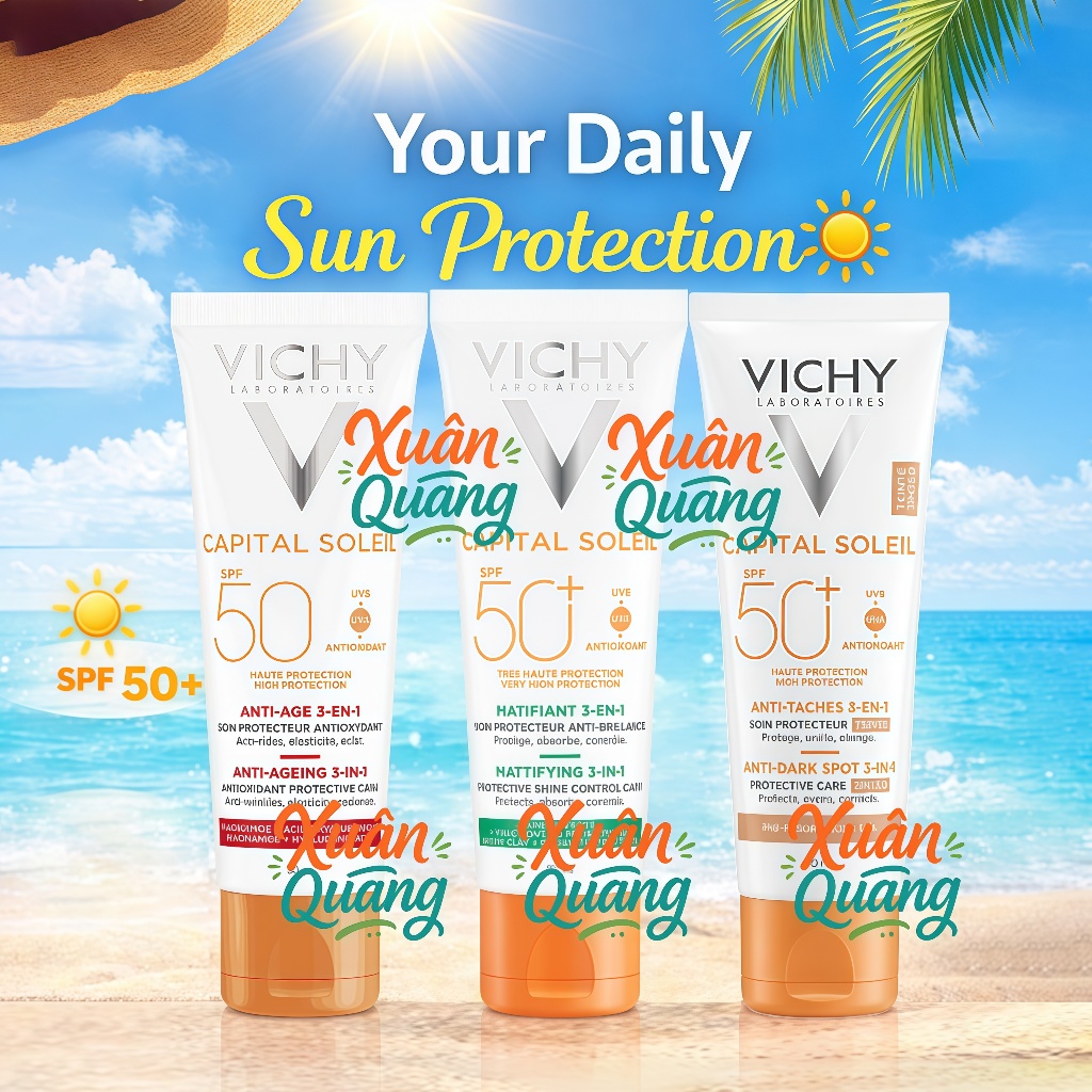 Kem Chống Nắng VICHY Capital Soleil Anti-Ageing 3-in-1 SPF50 | Anti-Dark Spot 3-in-1 Tinted Care | Mattifying 3-in-1