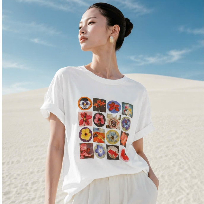 Áo Thun Boxi Ô Hoa Trắng Năng Động, Chất Cotton Mềm Mịn, Có Kèm Hình Thật.