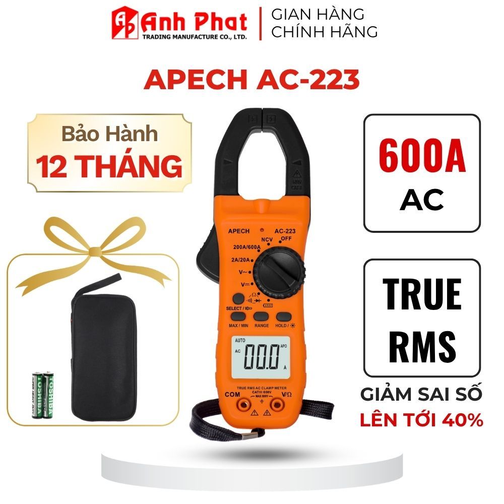 Ampe Kìm Đồng Hồ Kẹp Vạn Năng APECH AC-223 True RMS Giảm Sai Số 40% Phiên Bản Nâng Cấp