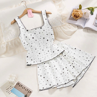 set bộ thun côtton sát cánh sao trắng đen