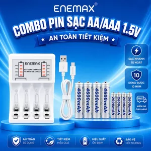 COMBO SẠC NHANH tự ngắt + 4 PinAA4600mAh + 4PinAAA2600mAh Hãng pin Enemax, Pin Sạc Dự Phòng Mic Hát, Điều Khiển.